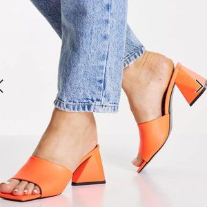 ASOS DESIGN Halliwell block heeled mules in orange